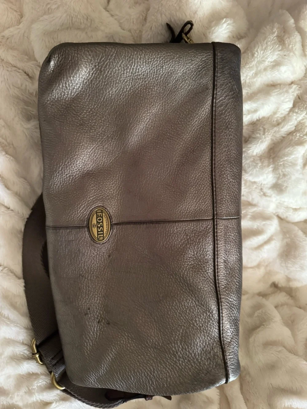 Fossil Metallic Brown Leather Briefcase Tote